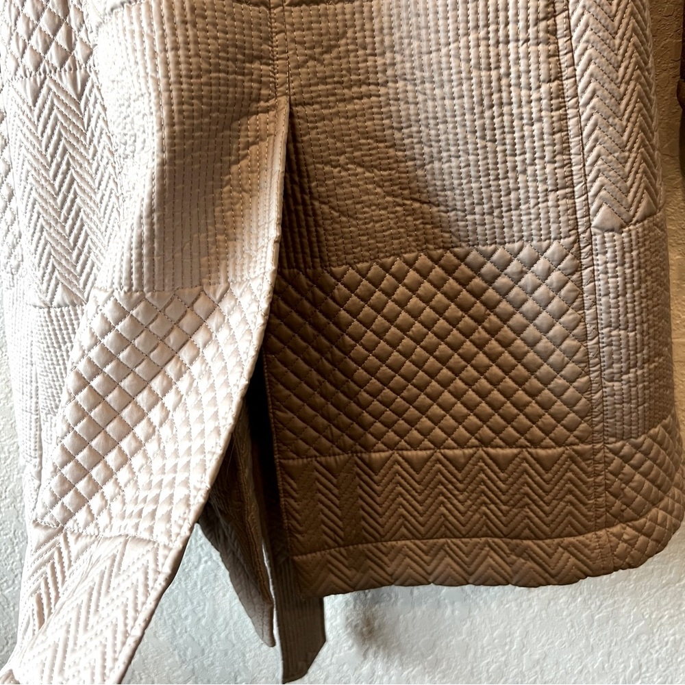 Kenneth Cole Quilted mixed pattern asymmetrical front zip trench coat with belt - Picture 9 of 10